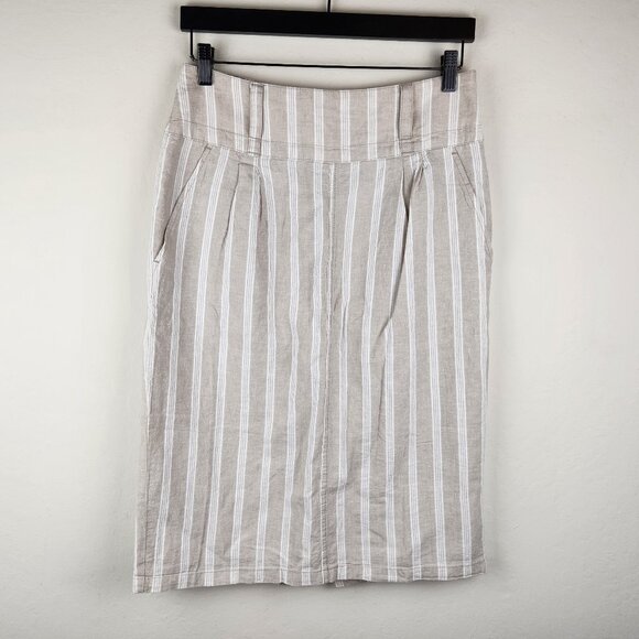 Free People Dresses & Skirts - Free People Linen Cotton Blend Juniper Striped Midi Pencil Skirt sz 8